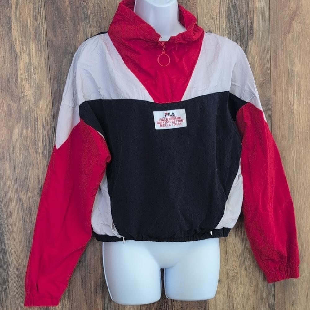 FILA Red/White/Blue Windbreaker 1/4 Zip Crop Pullover M